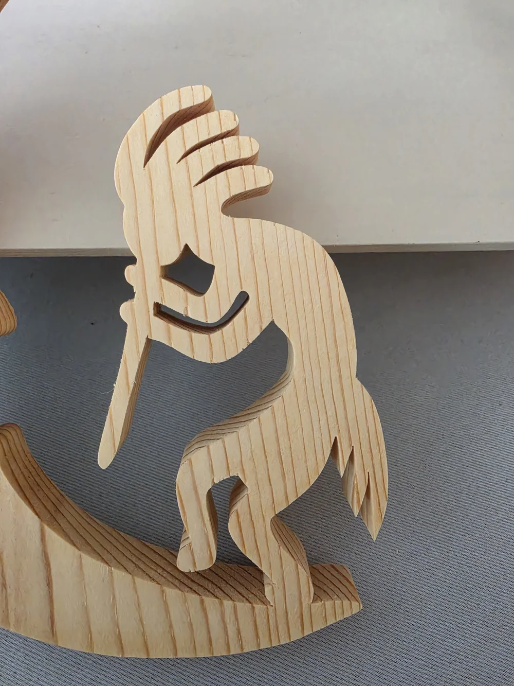 Wood Crescent Moon Face & Kokopelli Figurine Carved Free Standing 7in x 5in
